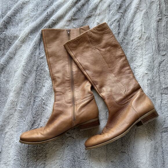 Nine West Logano Soft Leather Riding Boots Tan Camel Size 10 Quality Stylish - Picture 2 of 9